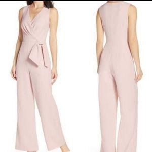 Eliza j blush tie waist faux wrap jumpsuit